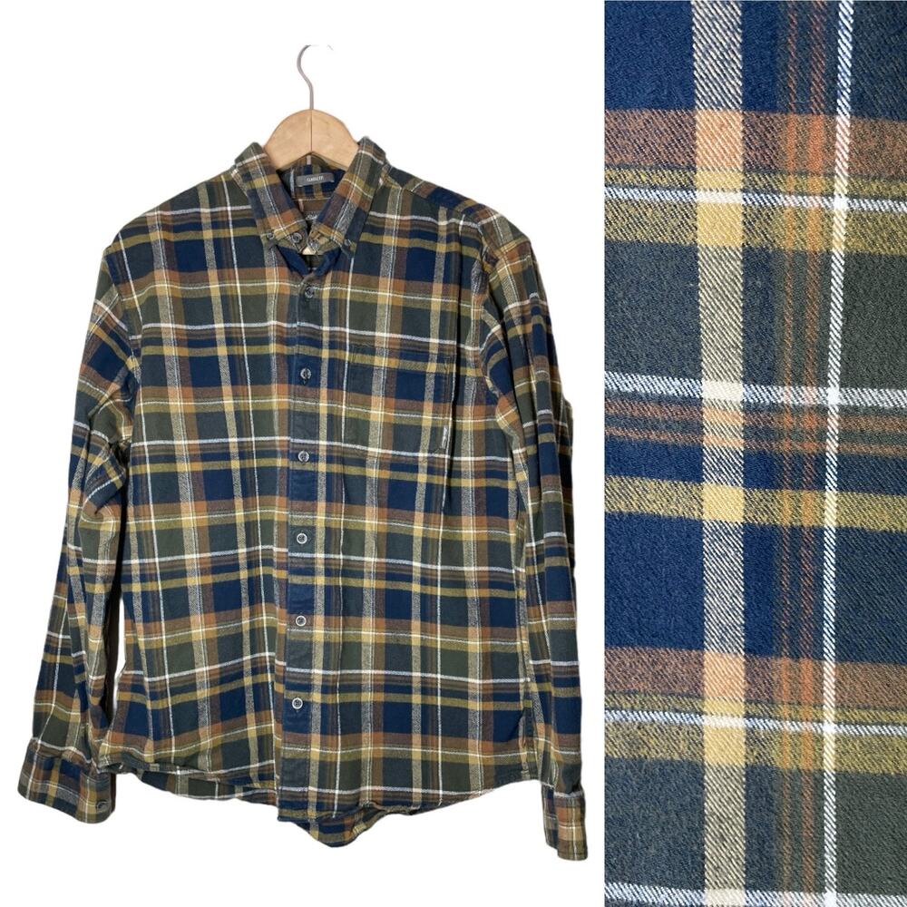 Eddie Bauer Mens Flannel Shirt Button Front Classic Fit Large Blue Green